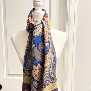 New w/o Tag Pashima Silk Burgundy Blue Gold Scarf